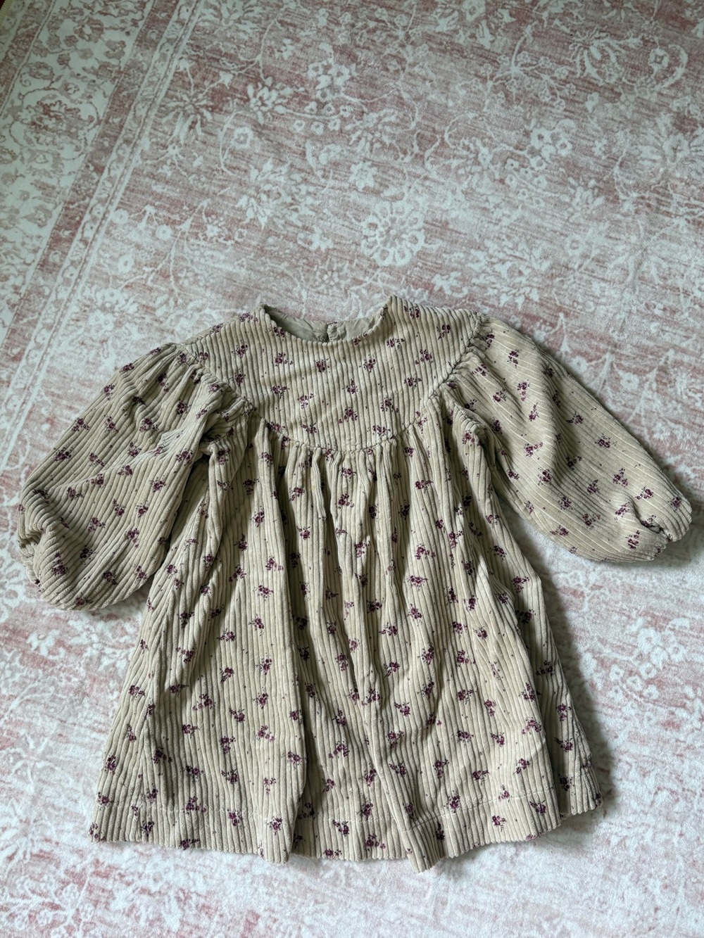 Zara Beige Corduroy Dress with Mauve Floral Print